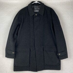 Hart Schaffner Marx Jacket Mens‎ Size L Grey Wool Car Overcoat Plaid Lined Italy